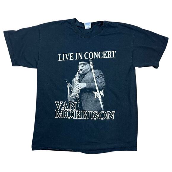 Van Morrison Other - Van Morrison Live in Concert T-Shirt Band Tee Black Size Large Short Sleeve Crew